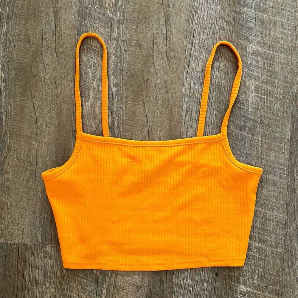 Orange crop top straight neckline